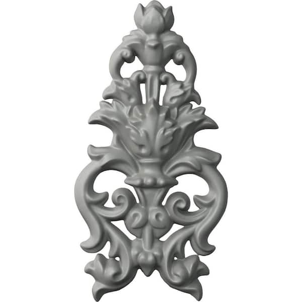 Ekena Millwork 1 in. x 4-7/8 in. x 9-1/2 in. Polyurethane Dauphine Flower and Leaves Drop Onlay