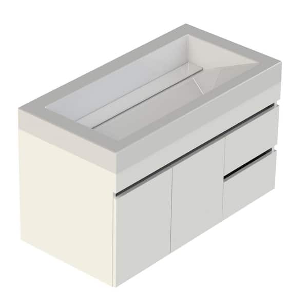 LIFT BRIDGE KITCHEN & BATH 37 in. W x 19 in. D x 29 in. H Wall Mount Bath Vanity in White with White Cultured Marble Vanity Top