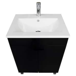 24 in. W x 18 in. D x 31.5 in. H Single Sink Freestanding Bathroom Vanity in Black with White Top and Faucet