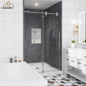 48 in. W x 76 in. H Sliding Frameless Shower Door in Chrome Finish with Clear Glass