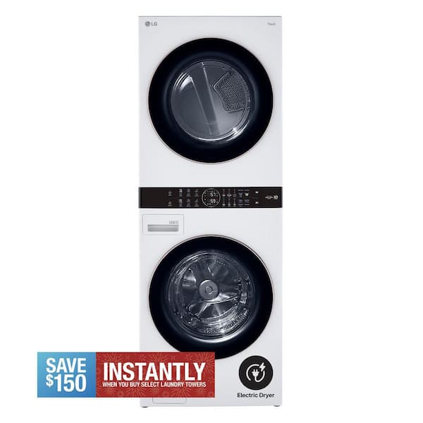 WashTower Stacked SMART Laundry Center 4.5 Cu.Ft. Front Load Washer & 7.4 Cu.Ft. Electric Dryer in White