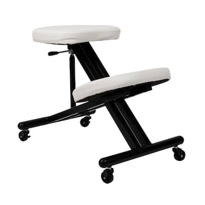 Adjustable Cushioned Chair, White Angled for Comfort, Ergonomic Kneeling Stool with Posture Protecting