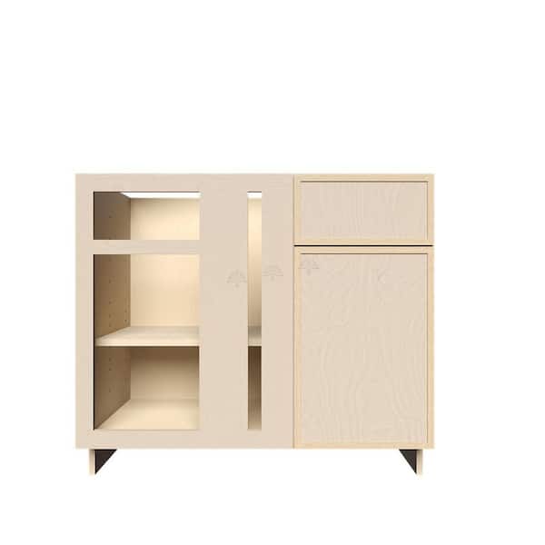 Slim Shaker Assembled 39 in. W x 34.5 in. H x 24 in. D Blind Corner Base Kitchen Cabinet in Natural Wood