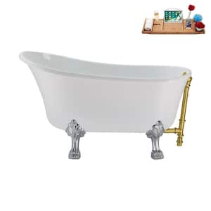 51 in. Acrylic Clawfoot Non-Whirlpool Bathtub in Glossy White with Polished Gold Drain And Polished Chrome Clawfeet