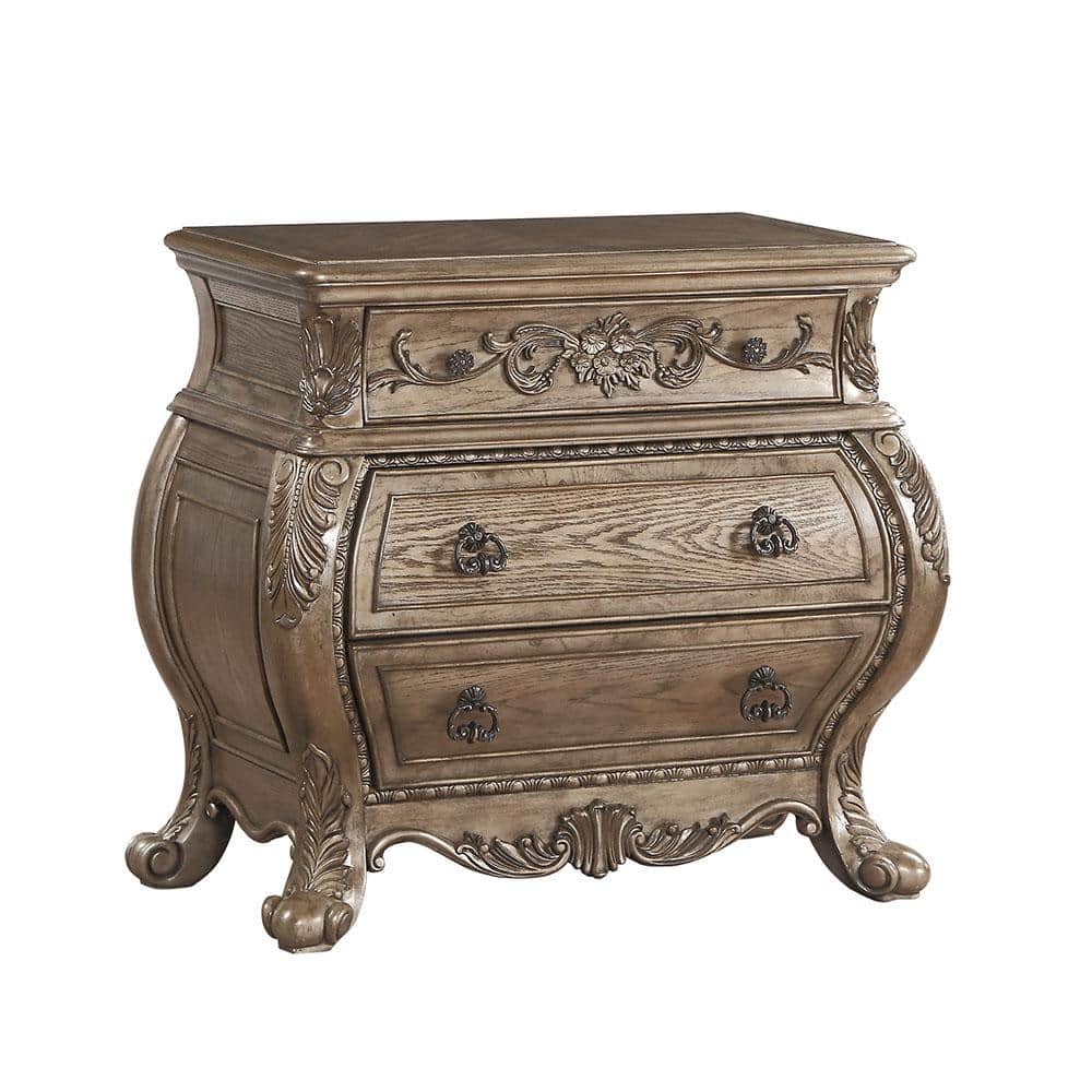 Vintage Oak 3-Drawer Nightstand with Antique Pull-Ring Handles