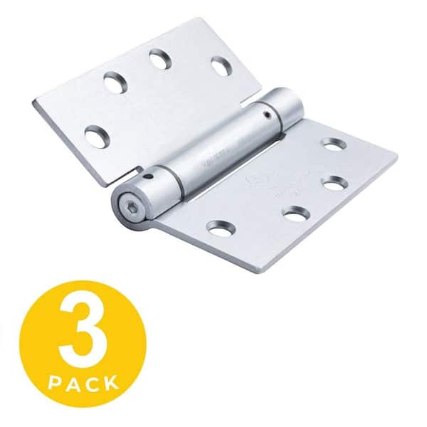 Global Door Controls 4.5 in. x 4.5 in. Brushed Chrome Full Mortise Spring Squared Hinge with Non-Removable Pin - Set of 3