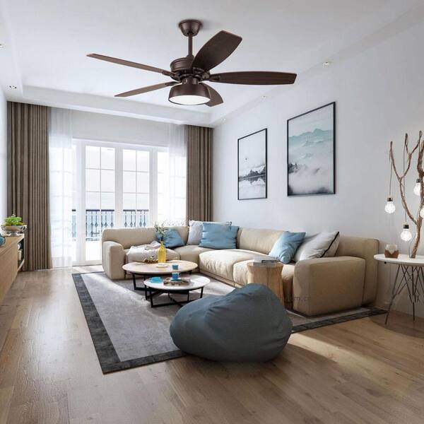 OUKANING 52 in. Integrated LED Indoor Brown 3 Speeds Ceiling