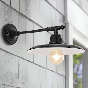 Bonner 12 in. Black 1-Light Farmhouse Industrial Indoor/Outdoor Iron LED Victorian Arm Outdoor Sconce