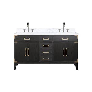 Fossa 60 in W x 22 in D Black Oak Double Bath Vanity, Carrara Marble Top, and Faucet Set