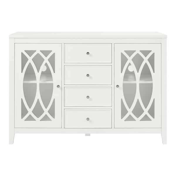 Home Decorators Collection Cliffmore White Glass Door Buffet with Elliptical Pattern