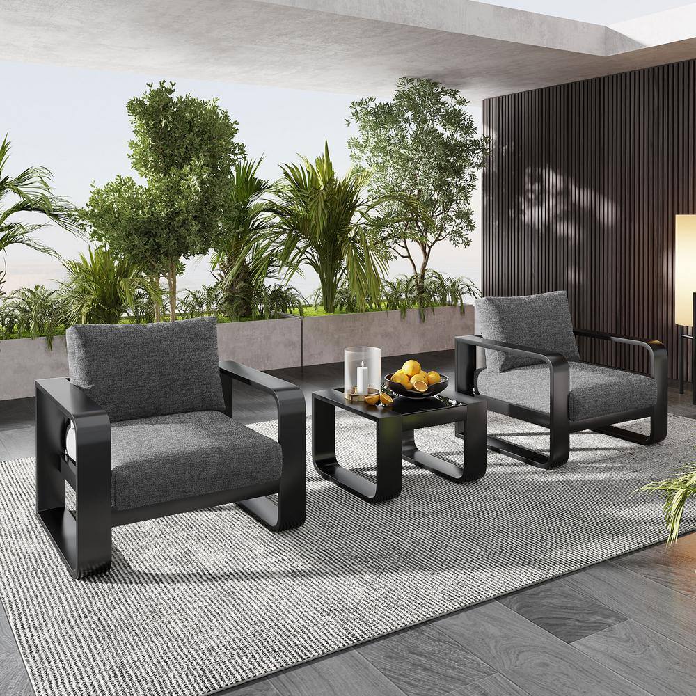 3-Piece Aluminum Patio Conversation Set with Dray Cushions