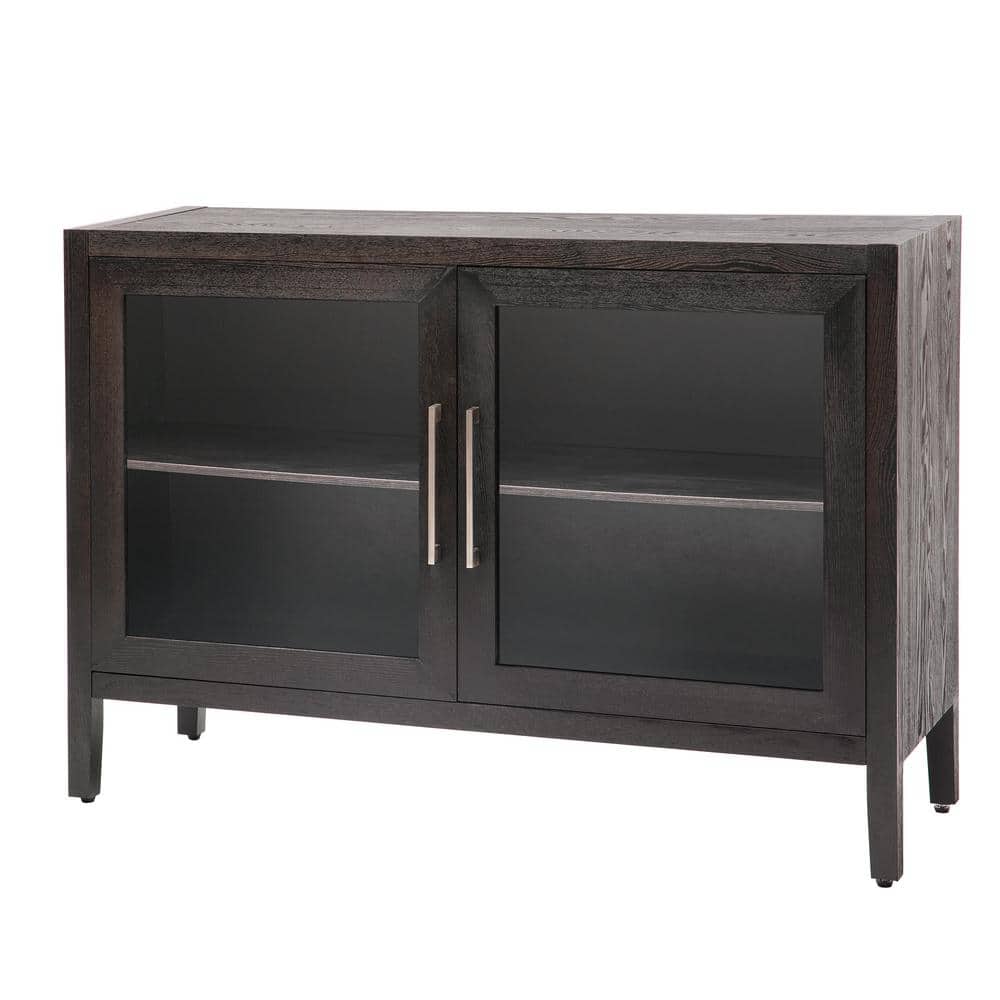 48 in. W x 15.7 in. D x 34.4 in. H Walnut Brown Linen Cabinet with Tempered Glass Doors and Adjustable Shelf