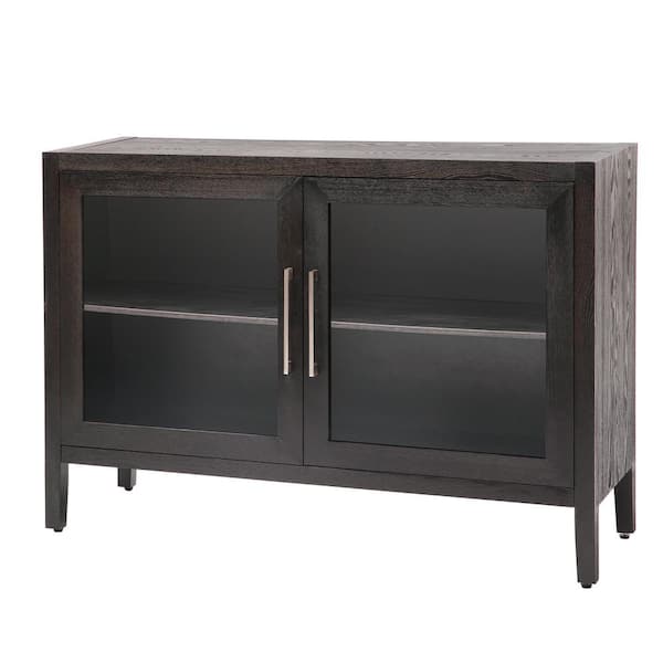 Unbranded 48 in. W x 15.7 in. D x 34.4 in. H Walnut Brown Linen Cabinet with Tempered Glass Doors and Adjustable Shelf