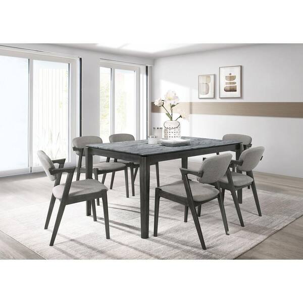 Coaster Stevie Grey Faux Marble and Black Stain 63 in. Rectangular 4 Legs dining Table Seats 6 115111SLT
