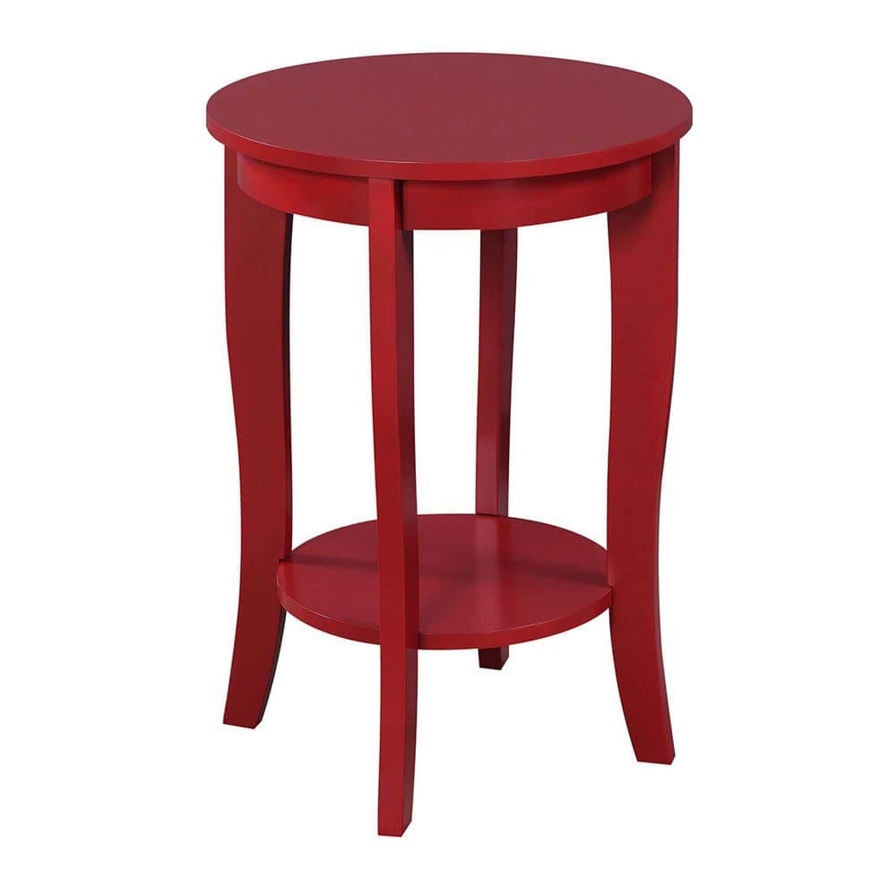 Cranberry Red Round Wooden End Table with Storage Shelf