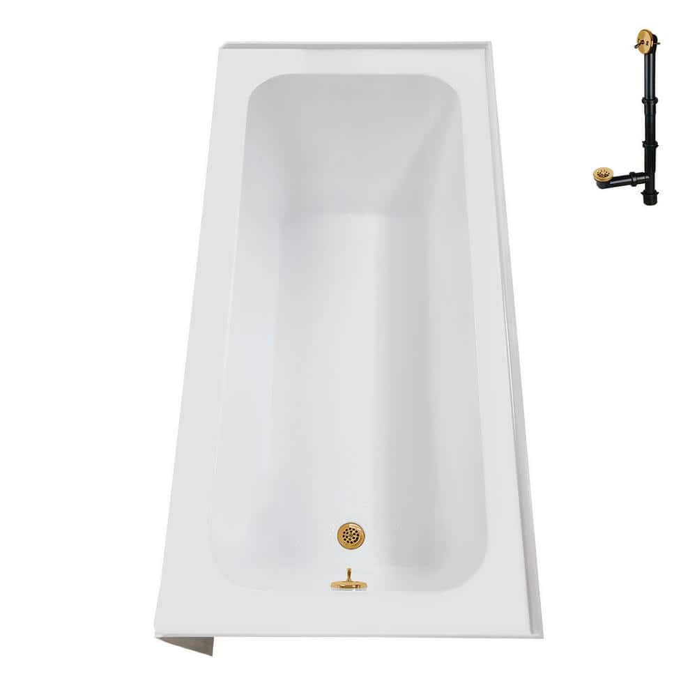 Glossy White Acrylic Alcove Bathtub with Brushed Gold Hardware
