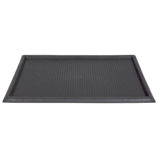 Ottomanson Easy clean, Waterproof Non-Slip Indoor/Outdoor Rubber Boot Tray,  16 x 32, Black Tray - 16 x 32 Tray Slanted Ribbed Black