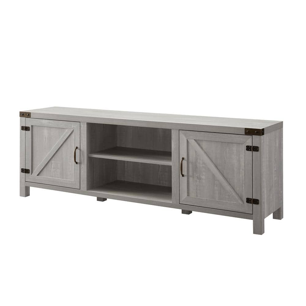 Modern Farmhouse 70" Black Stone TV Stand with Barn Doors