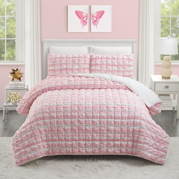 Urban Playground Dreamy Clouds 3-Piece Pink Puffy Microfiber Full/Queen Quilt Set