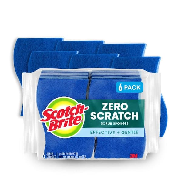 Scotch-Brite 4.4 in. x 2.5. x 8 in. Zero Scratch Scrub Sponge (6-Pack)