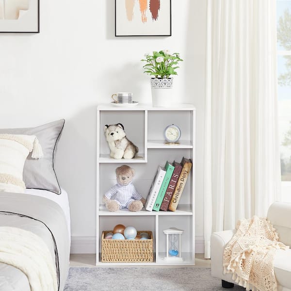 Bookshelf, Bookcase with 5 Open Adjustable Storage Cubes, Floor Standing Unit, Side Table Bookcase, White