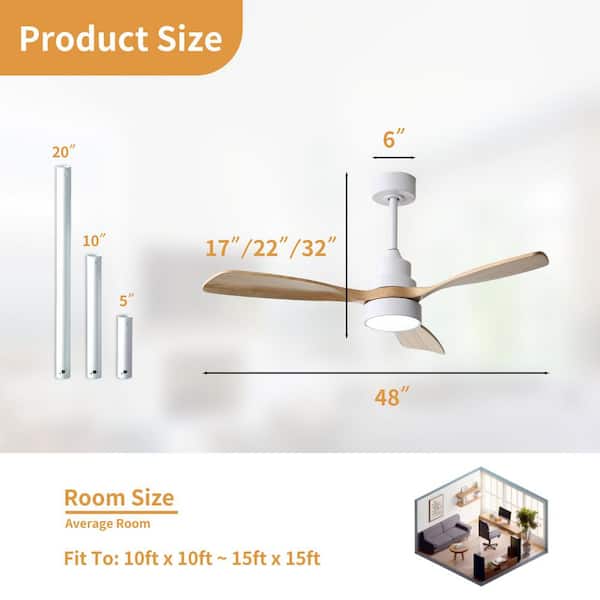 48 in. Integrated LED Indoor Downrod Mount Oak Standard Ceiling Fan with Dimmable Light and Remote 6-Speed