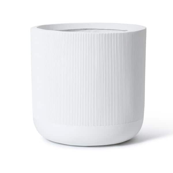 LuxenHome 17.3 in. W x 17.1 in. H Whtie Stripes Ceramic Individual Pot
