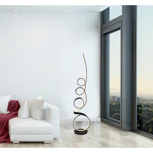 Mozart Il 61 in. Black Modern Unique 47-Watt Led Floor Lamp With Remote And Dimmer