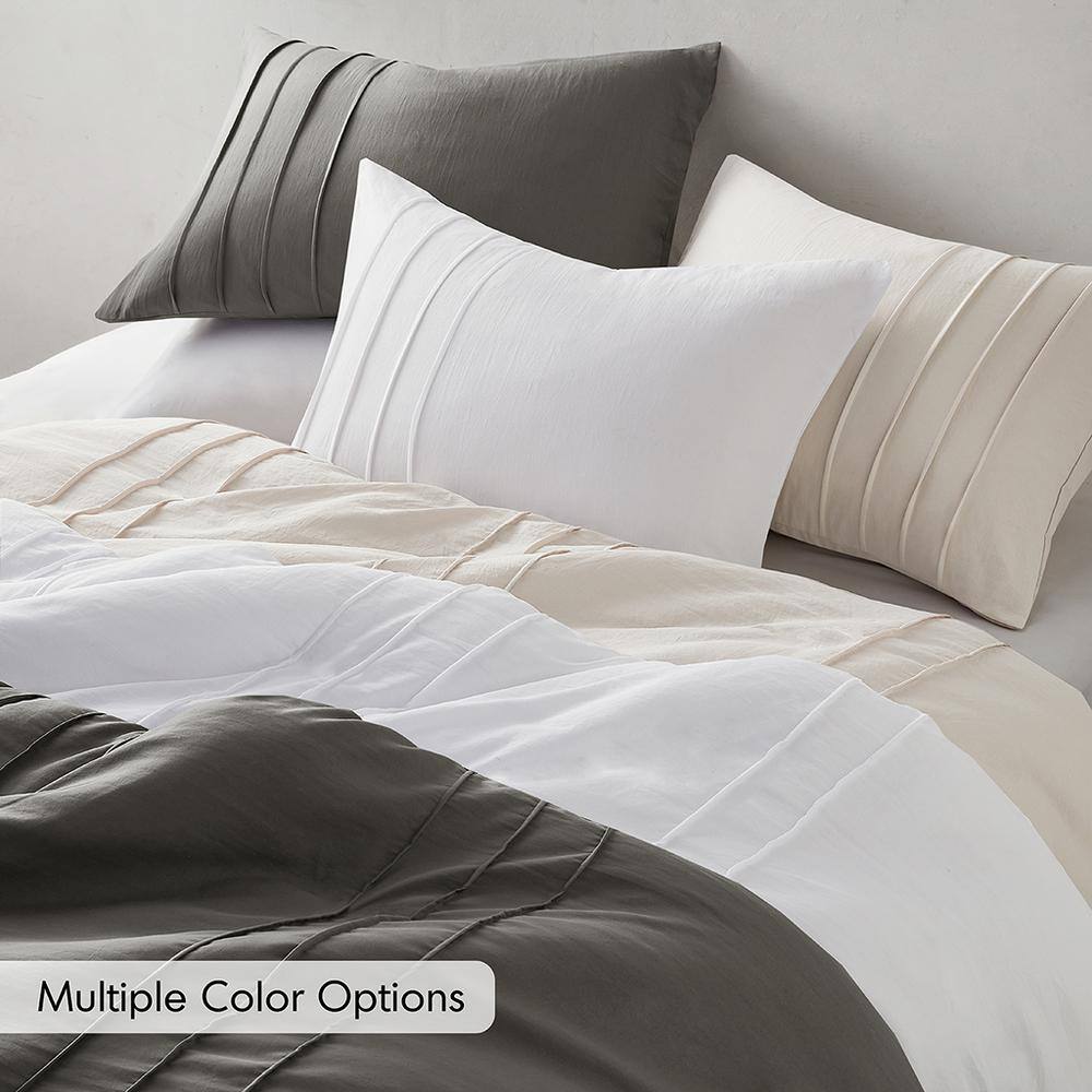 Navy Queen Microfiber Pleated Duvet Cover Set with Shams