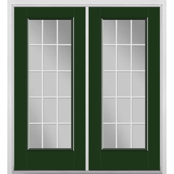 Masonite 72 in. x 80 in. Conifer Fiberglass Prehung Left Hand Inswing GBG 15-Lite Clear Glass Patio Door with Brickmold
