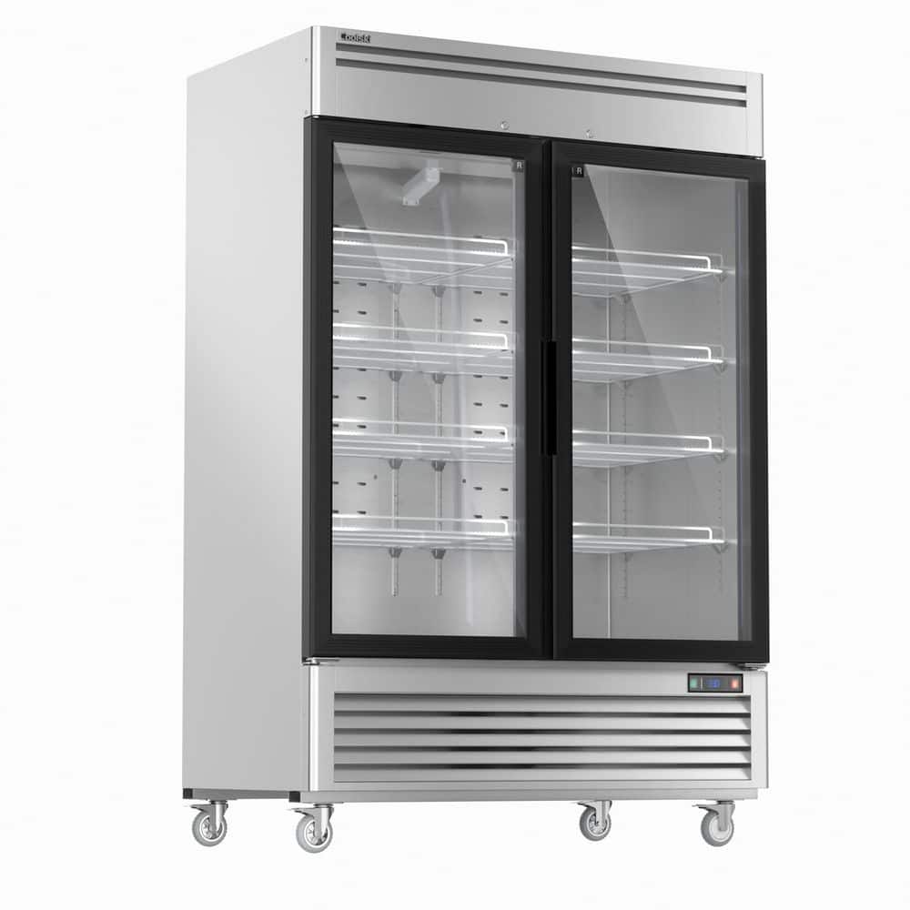 54 in. 47.5 cu. ft. Commercial Display Refrigerator Merchandiser Beverage Cooler 2 Glass Door in Stainless Steel