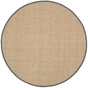 Natural Fiber Beige/Dark Gray 6 ft. x 6 ft. Round Border Area Rug