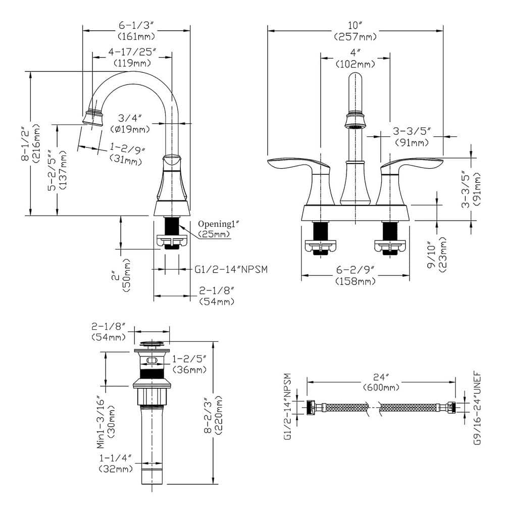 Oil Rubbed Bronze Double Handle Bathroom Faucet with Drain Kit