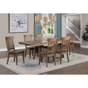 Riverdale Driftwood Brown Wood Rectangle Dining Table Set 7-Pieces with 6-Side Chairs and 2 12 in. Leaves