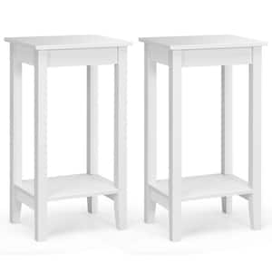 2-Piece White 2-Tier Nightstand End Side Table Coffee Table Wooden Legs Bedroom 29 in. H x 11.5 in. W x 16 in. D