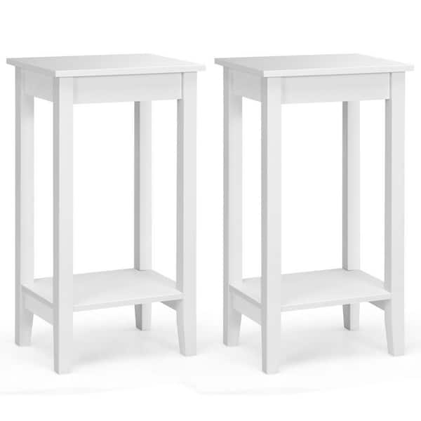Gymax 2-Piece White 2-Tier Nightstand End Side Table Coffee Table Wooden Legs Bedroom 29 in. H x 11.5 in. W x 16 in. D