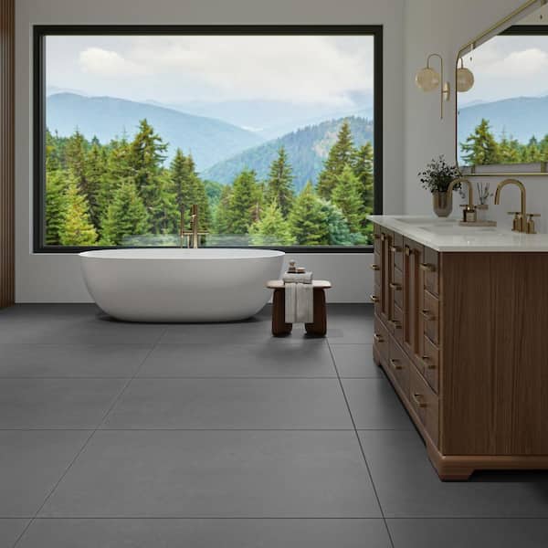 Cohesion Dark Grey 24 in. x 48 in. Color Body Porcelain Floor and Wall Tile (15.37 sq. ft. /case)
