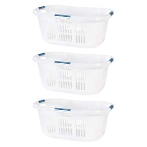 2.1-Bushel White Small Hip-Hugger Plastic Laundry Basket (3-Pack)