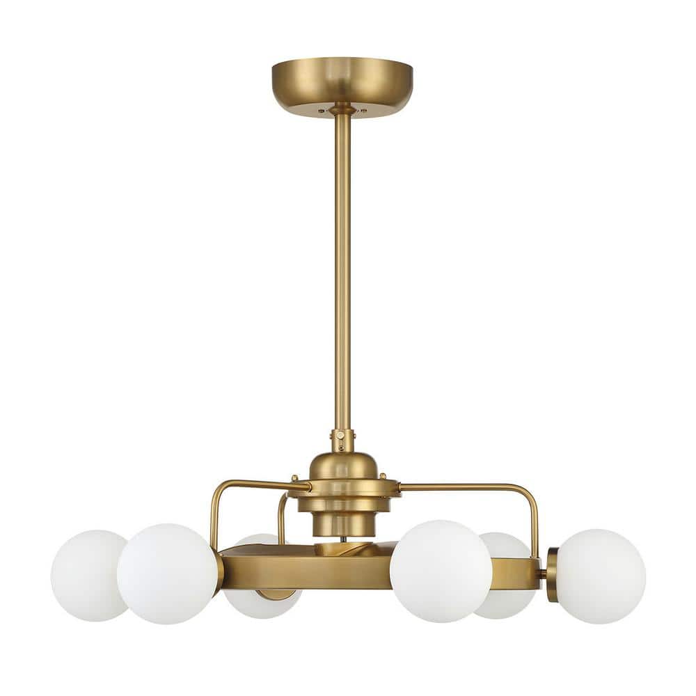 Warm Brass Opal Glass LED Chandelier Fan with Remote Control