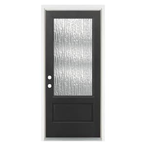 36 in. x 80 in. Right-Hand Inswing 3/4 Lite Water Wave Glass Finishe Black Fiberglass Prehung Front Door