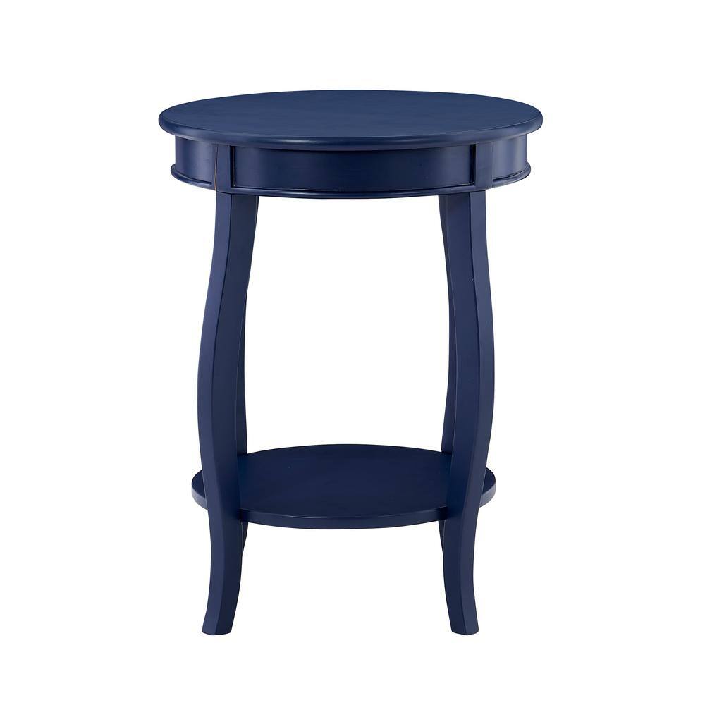 Justine Navy Blue Round Wood End Table with Shelf