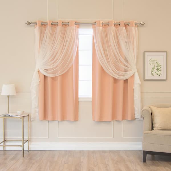 Best Home Fashion Indie Pink Marry Me Lace Solid 52 in. W x 63 in. L Grommet Blackout Curtain (Set of 2)