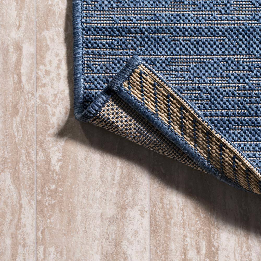 Coastal Stripe Denim Blue and Beige 8' x 10' Synthetic Area Rug