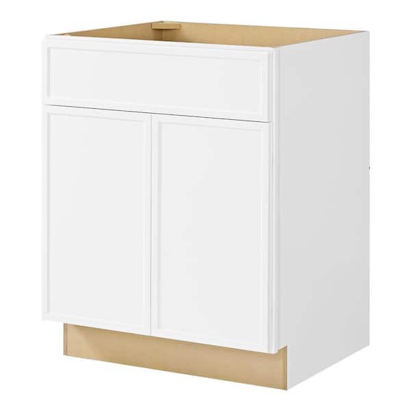 Leyton 27 in. W x 24 in. D x 34.5 in. H Ready to Assemble Plywood Slim Shaker Base Kitchen Cabinet in Alpine White