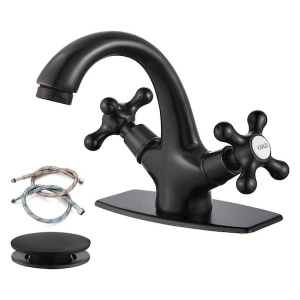 Single Handle Single Hole Bathroom Faucet with Deckplate Included and Pop up Drain in Oil Rubbed Bronze