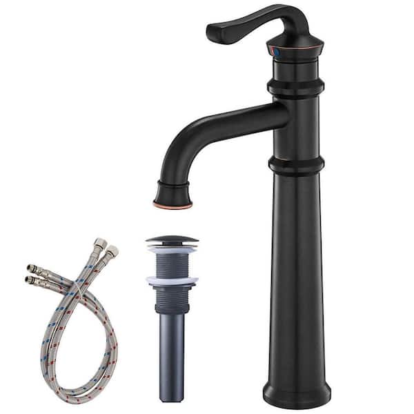 BWE Waterfall Single Hole Single-Handle Vessel Bathroom Faucet With Pop-up Drain Assembly in Oil Rubbed Bronze
