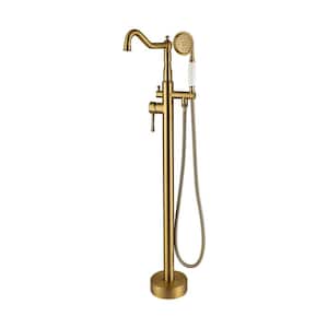 Classical Single-Handle Freestanding Tub Faucet with Hand Shower in. Brushed Brass
