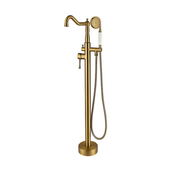 Maincraft Classical Single-Handle Freestanding Tub Faucet with Hand Shower in. Brushed Brass