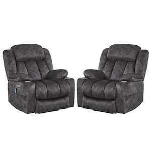 Jupiter Oversized Dark Gray Microfiber Lift Assist Power Recliner Chair with Massage & Heat for Elderly Set of 2