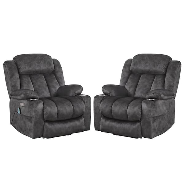 cozyman Jupiter Oversized Dark Gray Microfiber Lift Assist Power Recliner Chair with Massage & Heat for Elderly Set of 2